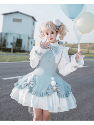 Blue Cute Sweet Magic Girl Long Sleeve Lolita Dress Princess OP Dress