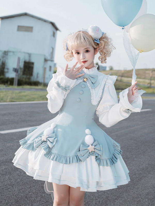 Blue Cute Sweet Magic Girl Long Sleeve Lolita Dress Princess OP Dress