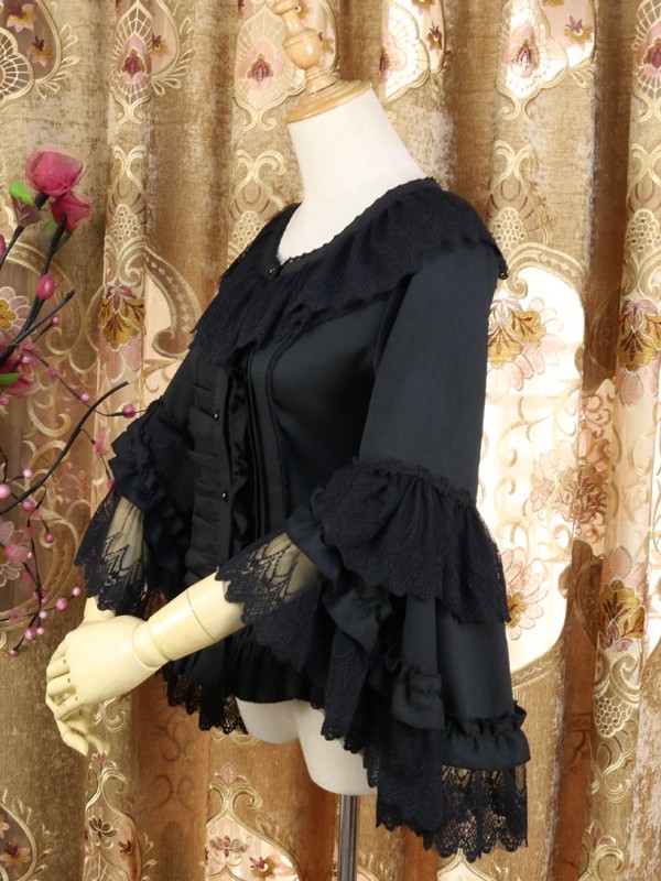 Huanyu Youji Lolita Bride Shirt Lace Sleeve Round Neck Shirt Blouse