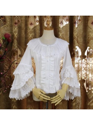 Huanyu Youji Lolita Bride Shirt Lace Sleeve Round Neck Shirt Blouse