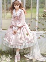 Sweet Floating Moon Love Letter Lolita Dress Bunny Ears Princess Long Sleeve OP Dress