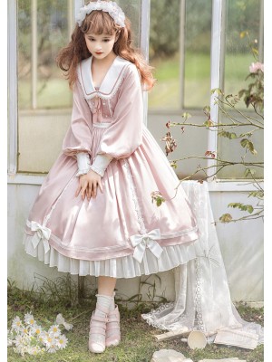 Sweet Floating Moon Love Letter Lolita Dress Bunny Ears Princess Long Sleeve OP Dress