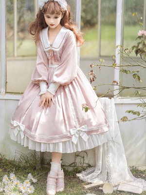 Sweet Floating Moon Love Letter Lolita Dress Bunny Ears Princess Long Sleeve OP Dress