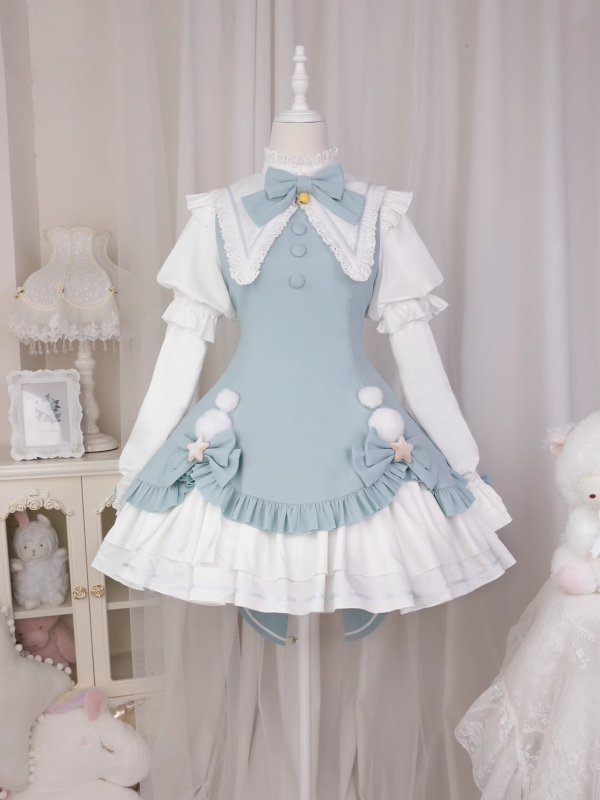 Blue Cute Sweet Magic Girl Long Sleeve Lolita Dress Princess OP Dress