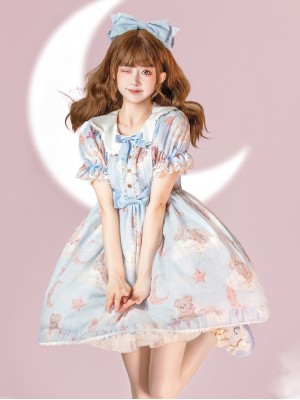 Blue Sweet and cute Star Wishing Bear Lolita Dress OP