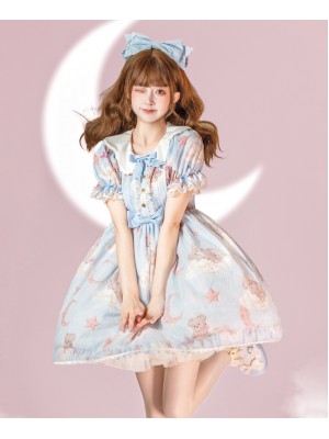 Blue Sweet and cute Star Wishing Bear Lolita Dress OP