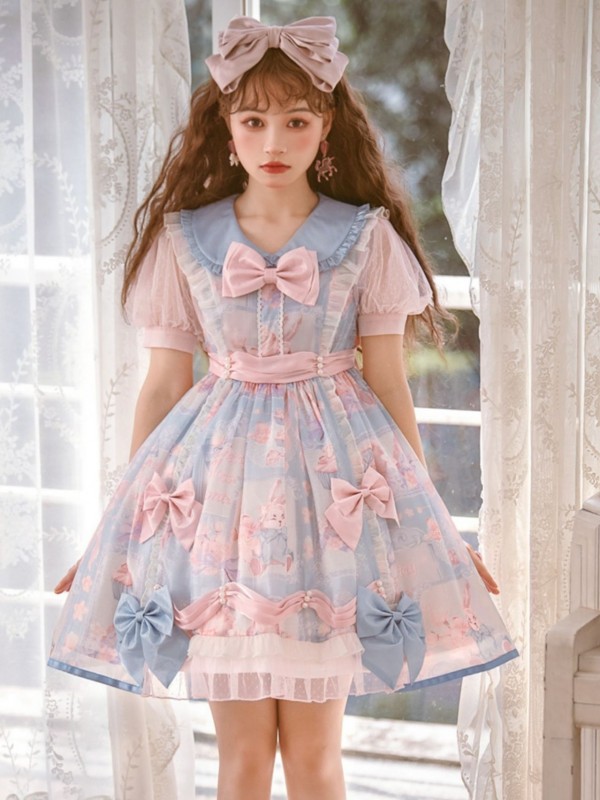 Pink Blue Sweet Cute Princess Dress Lolita Skirt OP