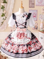 Black Sweet and Cute Bunny Strawberry Lolita Suspender Skirt SK Set