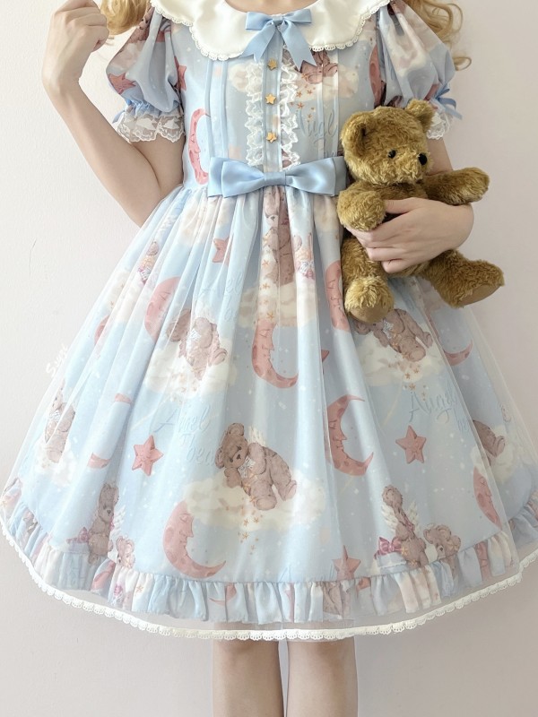 Blue Sweet and cute Star Wishing Bear Lolita Dress OP