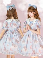 Blue Sweet and cute Star Wishing Bear Lolita Dress OP