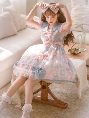 Pink Blue Sweet Cute Princess Dress Lolita Skirt OP