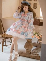 Pink Blue Sweet Cute Princess Long Sleeve Dress Lolita Skirt OP