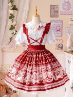 Sweet and Cute Bunny Strawberry Lolita Suspender Skirt SK Set