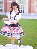 Black Sweet and Cute Bunny Strawberry Lolita Suspender Skirt SK Set