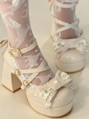 Rabbit Doll Lolita Shoes Waterproof Platform High Heels Embroidery Elegant Women's Shoes