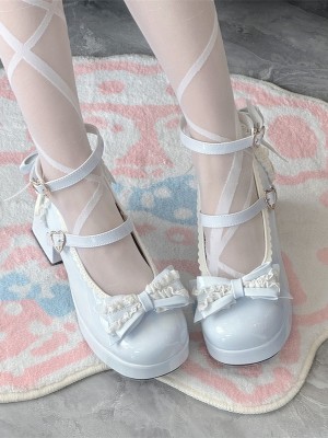 Lace Heart Knot Round Toe Shallow High Heel Elegant Lolita Shoes