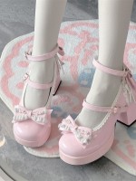 Lace Heart Knot Round Toe Shallow High Heel Elegant Lolita Shoes