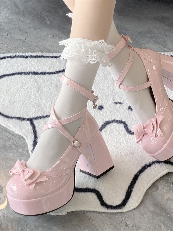 Elegant Love Song Lolita Shallow Mouth High Heels Round Toe Thick Heel Shoes