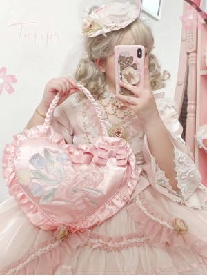 Sweet Bow Heart Bag Embroidery Hand-held Lolita Bag