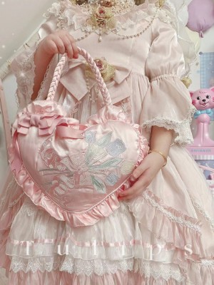 Sweet Bow Heart Bag Embroidery Hand-held Lolita Bag