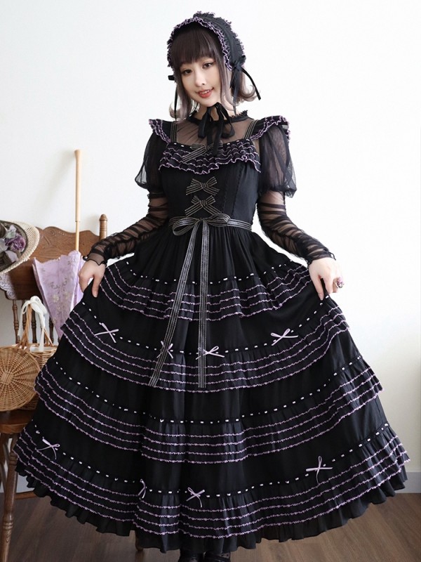 Napoleon sixty meters multi-layer two-color elegant segment lolita flying sleeve jsk dress