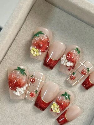 Sweet and Cool Hot Girl Style Strawberry Wearable Nail Art