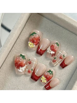 Sweet and Cool Hot Girl Style Strawberry Wearable Nail Art