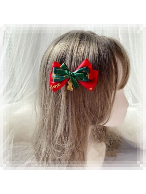 Red Bow Hair Clip with A Bear Pendant