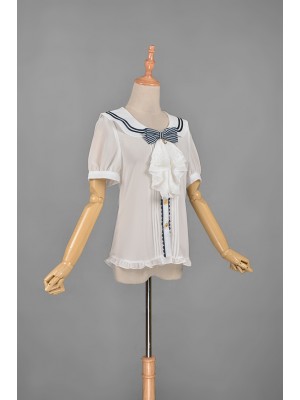 Sailor Collar Chiffon Short Sleeve Blouse 