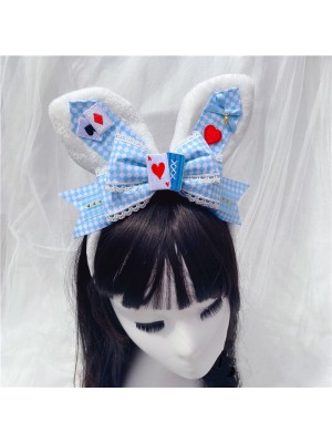 Sky Blue Grid Bunny Ears Hair Band