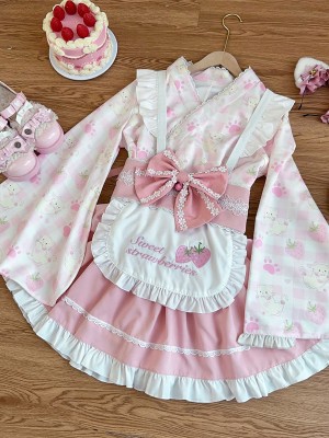 【Summer cute Cat】~Lolita~Pink Japanesestyle Maid Dress