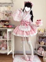 【Summer cute Cat】~Lolita~Pink Japanesestyle Maid Dress