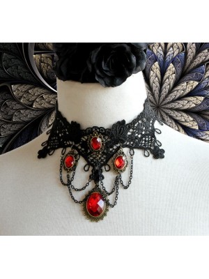 Vampire Retro Ruby Pendant Choker