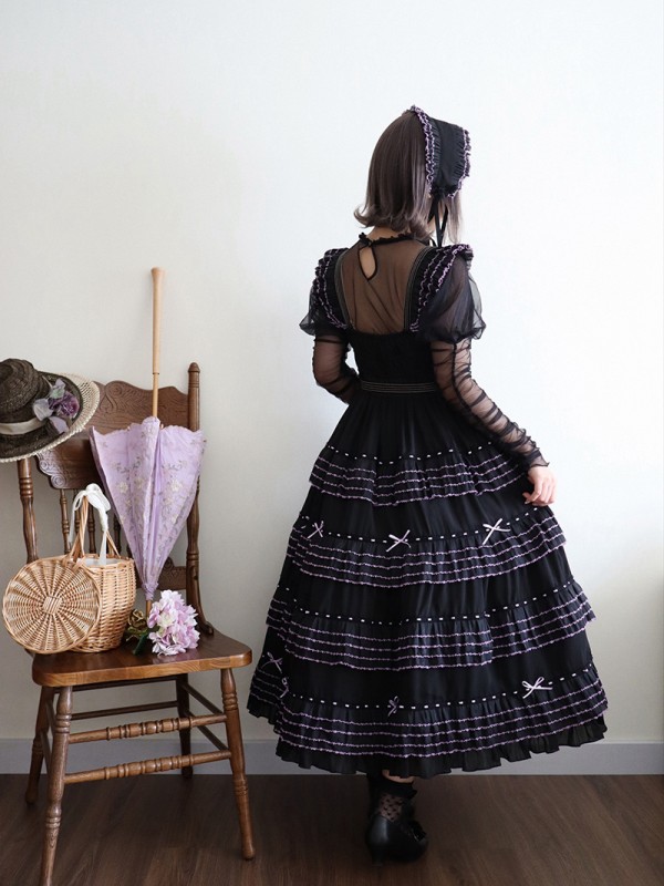 Napoleon sixty meters multi-layer two-color elegant segment lolita flying sleeve jsk dress