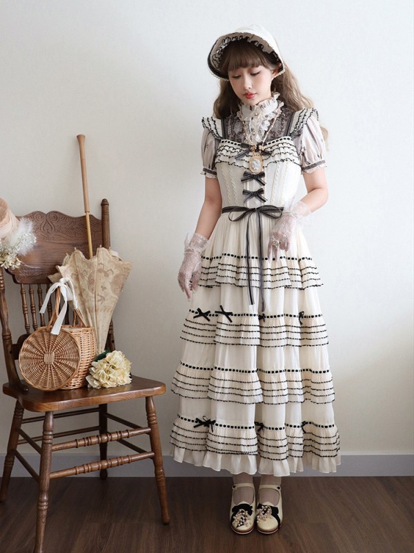 Napoleon sixty meters multi-layer two-color elegant segment lolita flying sleeve jsk dress